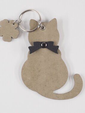 Handmade Cat Kat bow Leather bag charm fob keychain 001
